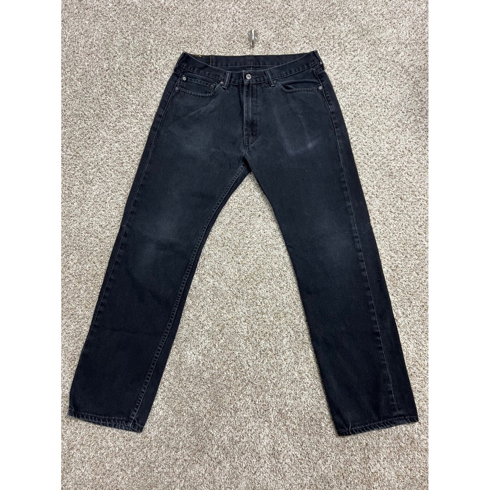 Levis 505 Regular Fit Straight Leg Faded Black Jeans Mens 36x34 Distressed